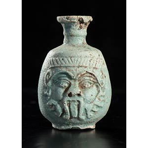EGYPTIAN FAIANCE FLASK WITH BES ... 