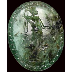 A rare roman emerald intaglio. Artemis with ... 