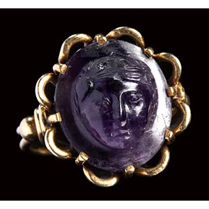 A fine roman amethyst cameo mounted on a ... 