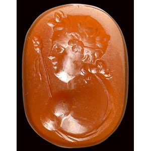 A roman sard intaglio. Dionysos bust. 1st  ... 