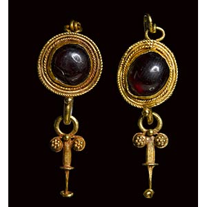 A pair of roman gold earrings set with ... 
