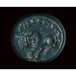A sasanian green jasper stamp-seal. Lion and ... 