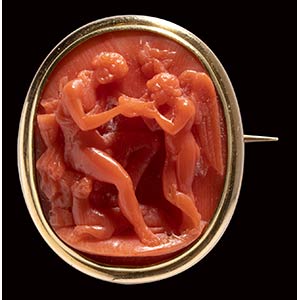 A fine red coral neoclassical cameo set in a ... 