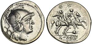 Apex series, Denarius, Rome, ca. 208 BC; AR ... 