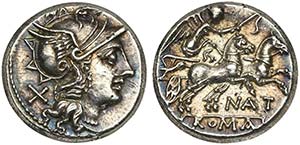 Pinarius Natta, Denarius, Rome, 155 BC; AR ... 