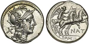 Pinarius Natta, Denarius, Rome, 155 BC; AR ... 
