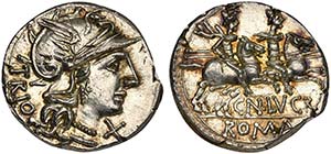Cn. Lucretius Trio, Denarius, Rome, 136 BC; ... 