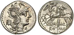 M. Marcius Mn.f., Denarius, Rome, 134 BC; AR ... 