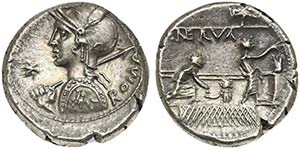 P. Licinius Nerva, Denarius, Rome, 113 or ... 