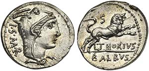 L. Thorius Balbus, Denarius, Rome, 105 BC; ... 