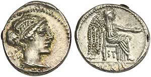 M. Porcius Cato, Denarius, Rome, 89 BC; AR ... 