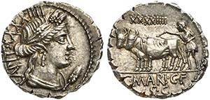 C. Marius C.f., Denarius Serratus, Rome, ca. ... 