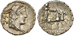 L. Procilius, Denarius Serratus, Rome, 80 ... 