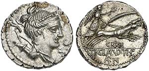 Ti. Claudius Ti.f. Ap.n., Denarius Serratus, ... 