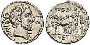 T. Vettius Sabinus, Denarius Serratus, Rome, ... 