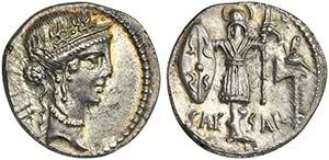 C. Julius Caesar, Denarius, Military mint ... 