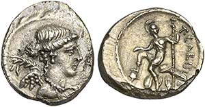 T. Carisius, Quinarius, Rome, 46 BC; AR (g ... 
