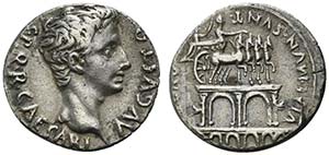 Augustus (27 BC - AD 14), Denarius, Colonia ... 