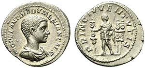 Diadumenian, as Caesar, Denarius struck ... 
