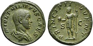 Philip II, as Caesar, Sestertius struck ... 