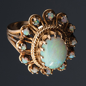 Victorian style 14K yellow gold opals ring - ... 