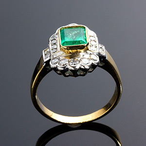 Natural Emerald & Micro Pave Diamond Ring ; ... 