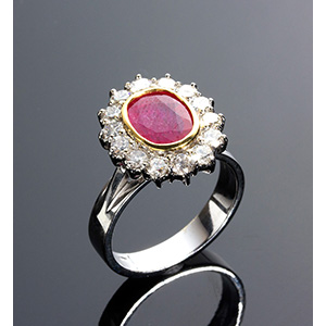 Natural Ruby & Diamond Ring ; ; Classic 18K ... 