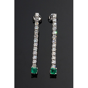 A Match Stick Diamond & Emerald Earring; ... 