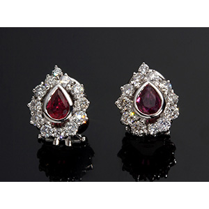 Pair of Ruby & Diamond Pear Earrings   ; ; ... 