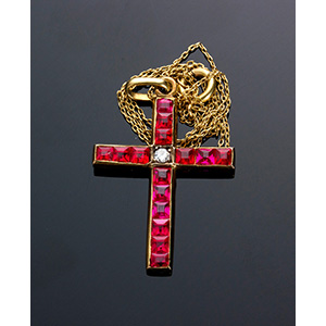 Croce pendente Vintage con catena in oro ... 