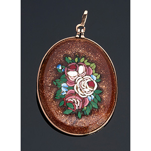 Art Nouveau micromosaic floral pendent with ... 