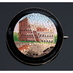 Round metal mounted micromosaic brooch, ... 