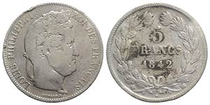 France, AR 5 Francs 1842 (37mm, 24.33g, 6h). ... 