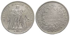 France, AR 5 Francs 1849 (37mm, 24.75g, 6h). ... 