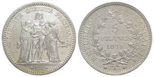 France, AR 5 Francs 1873 (37mm, 25.04g, 6h). ... 