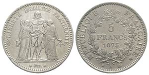 France, AR 5 Francs 1873 (37mm, 24.84g, 6h). ... 