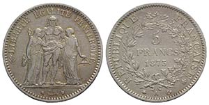 France, AR 5 Francs 1873 (37mm, 25.00g, 6h). ... 