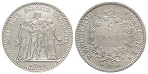 France, AR 5 Francs 1874 (37mm, 24.95g, 6h). ... 