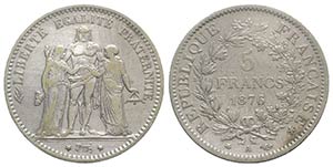 France, AR 5 Francs 1875 (37mm, 24.99g, 6h). ... 