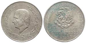 Mexico. AR 5 Pesos 1953 (40mm, 27.74g, 6h). ... 