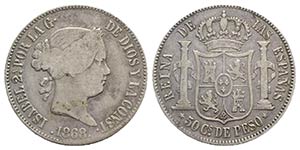 Philippines, Isabel II (1833-1868). AR 50 ... 