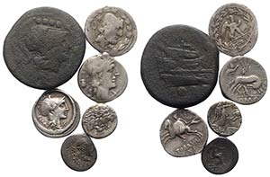 Lot of 6 Roman Republican AR and Æ coins, ... 