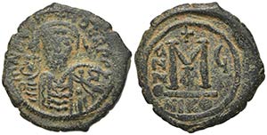 Maurice Tiberius (582-602). Æ 40 Nummi ... 
