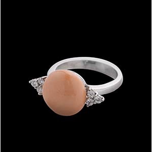 18k white gold ring with Cerasuolo coral ... 