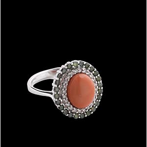 18k white gold ring with cabochon Cerasuolo ... 