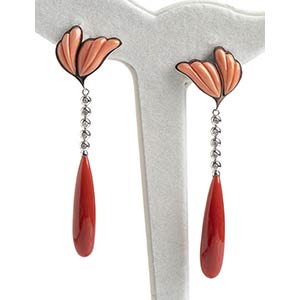 White gold earrings with Angel skin coral ... 
