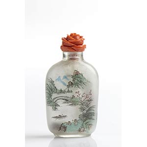 Snuff bottle cinese in vetro dipinto con ... 