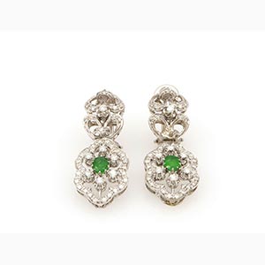 Diamonds and emeralds earrings; ; 18 kt ... 