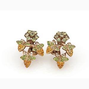 Diamonds and colored stones floral earrings; ... 