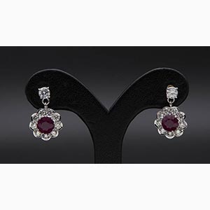 Rubies and diamonds flower drop earrings; ; ... 